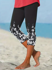 Floral Print Skinny Cropped Leggings Stretchy Leggings Women's Clothing