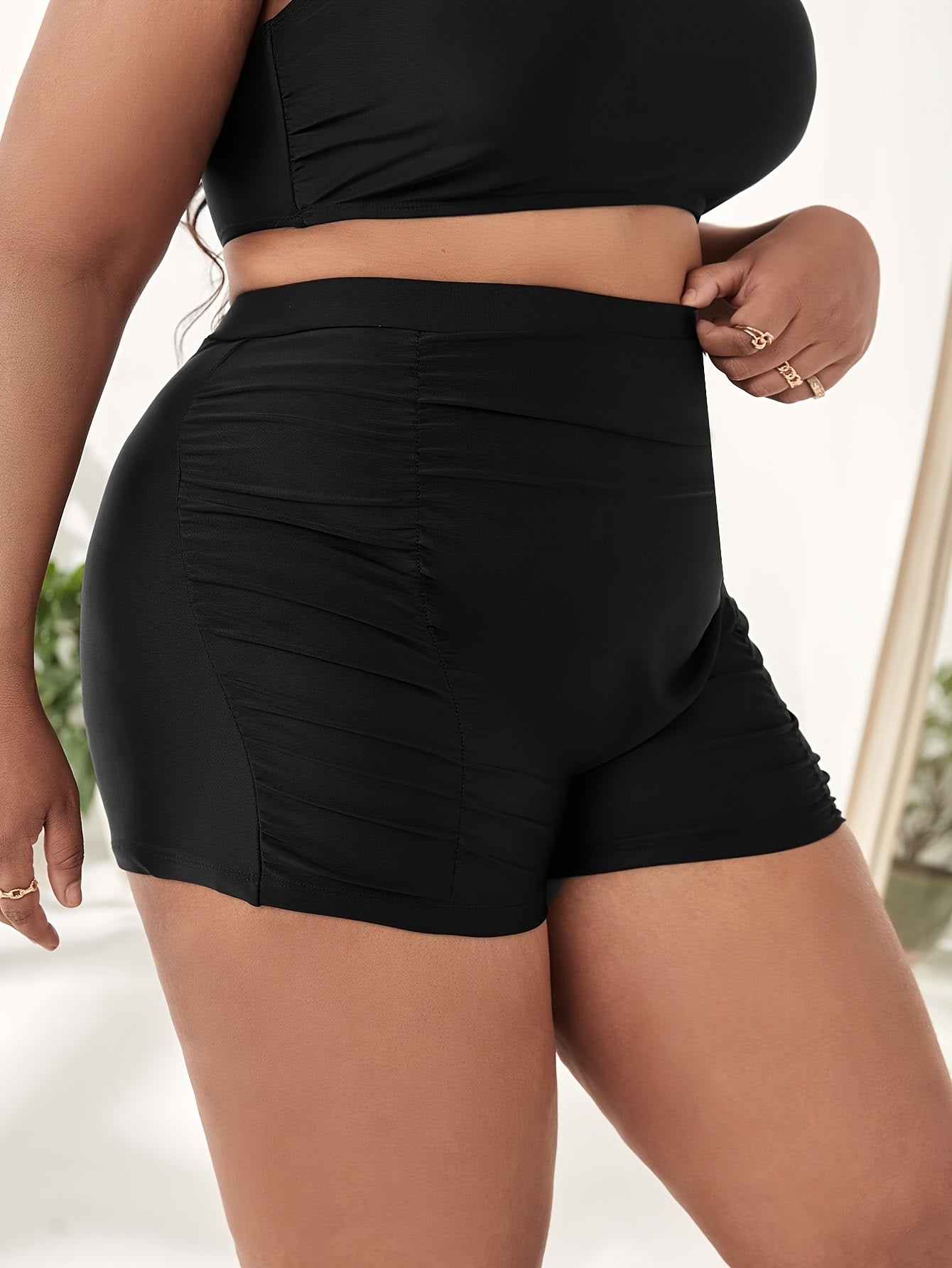 Ruched High Waist Tummy Control Beach Shorts