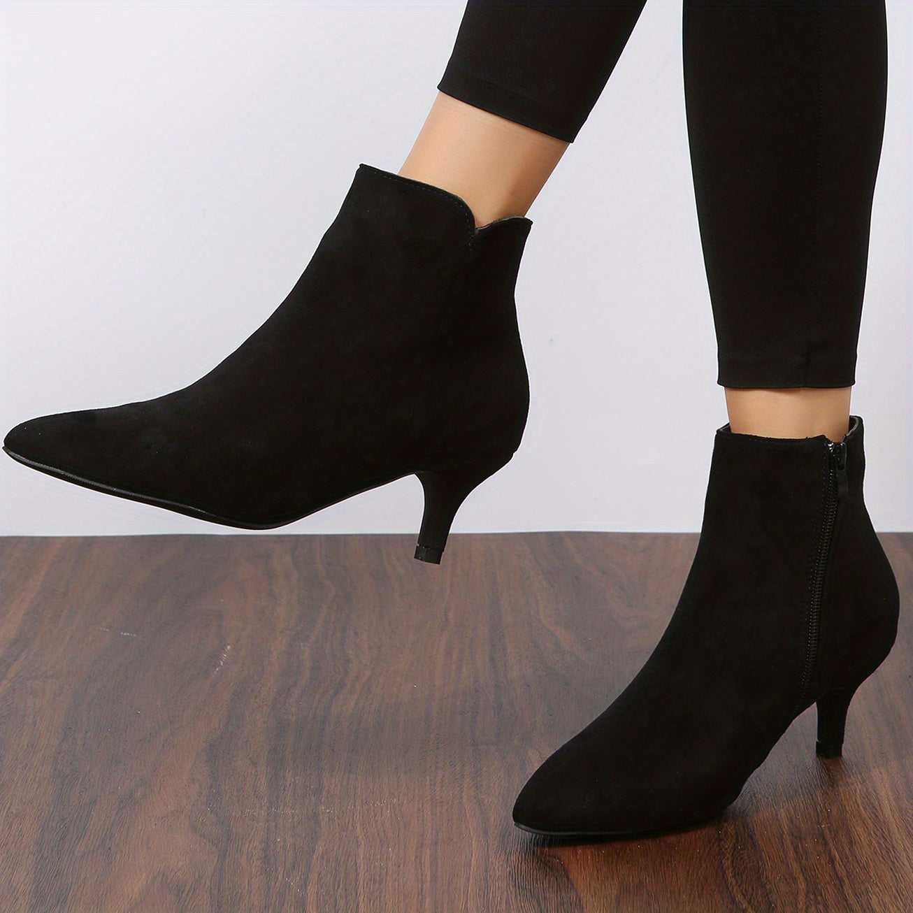 Solid Kitten Heel Ankle Boots Point Toe Side Zipper