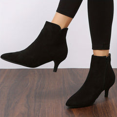 Solid Kitten Heel Ankle Boots Point Toe Side Zipper