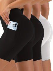 Solid Slim Biker Shorts 3 Pack Casual Workout Summer Leggings Women's Clothing