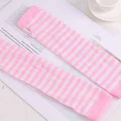 Knitted Striped Fingerless Elbow Gloves Warmer For Christmas Party