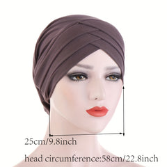 Solid Turban Cap Three Layer Forehead Cross Head Wrap Beanie