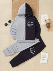 Boy's Funny Face 2pcs Hoodie & Sweatpants Set for Spring Fall