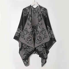Vintage Jacquard Shawl Poncho Long Winter Warm Wrap Blanket Scarf