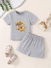 Toddler 2pcs Set Short Sleeve T shirt & Matching Shorts Cartoon Cotton Summer