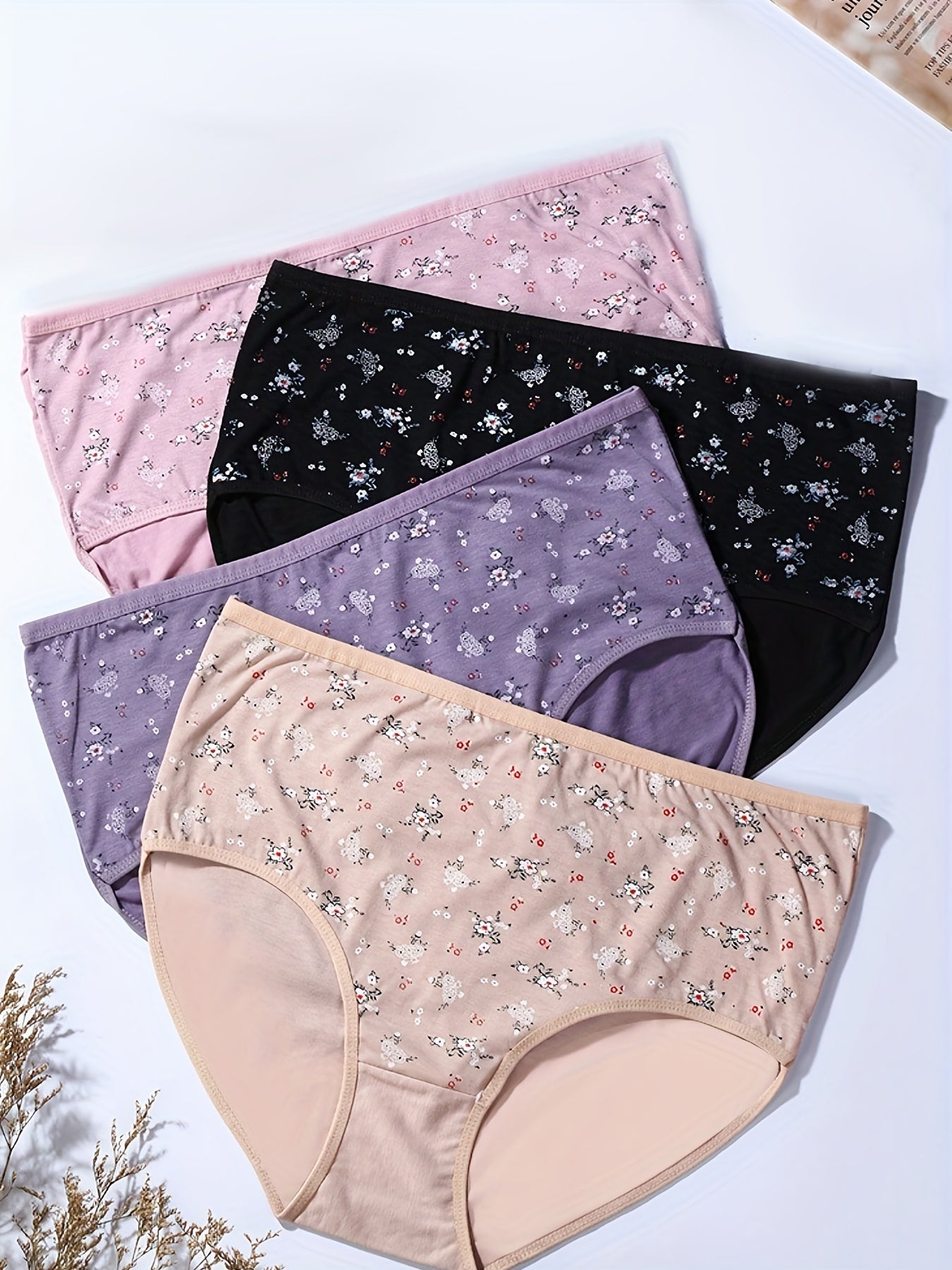 4 Pack Plus Size Panties Set Women's Plus Floral Print High Waist Soft