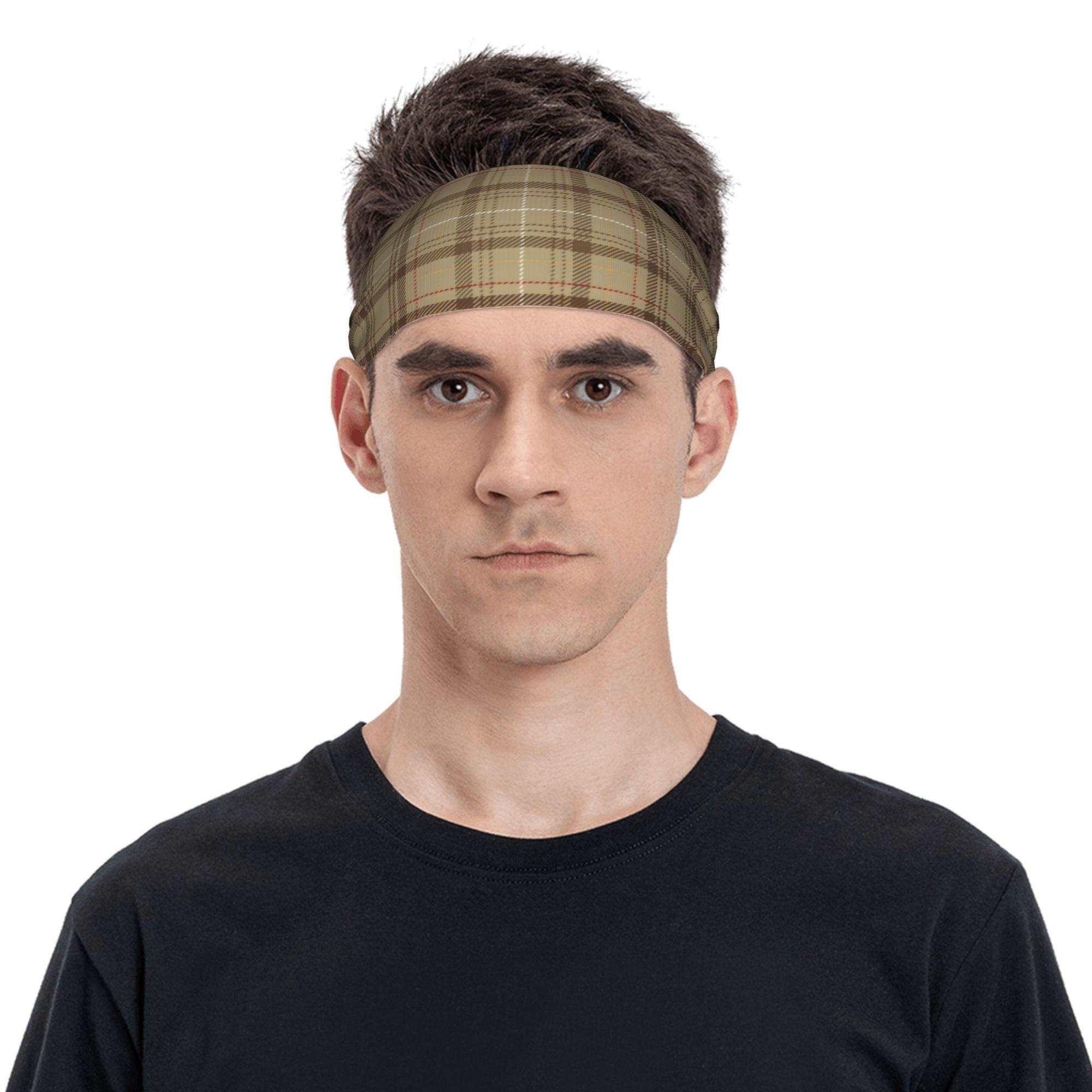 Vintage Plaid Headband Beige Red Pattern Polyester Blend Sports Headwear