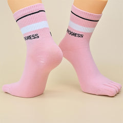 10 Pairs Striped 5 Finger Socks Mid Tube Women's Stockings