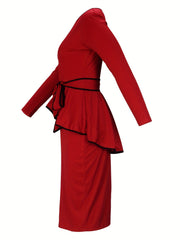 Two Piece Set Long Sleeve Keyhole Tops & Skirt Outfit