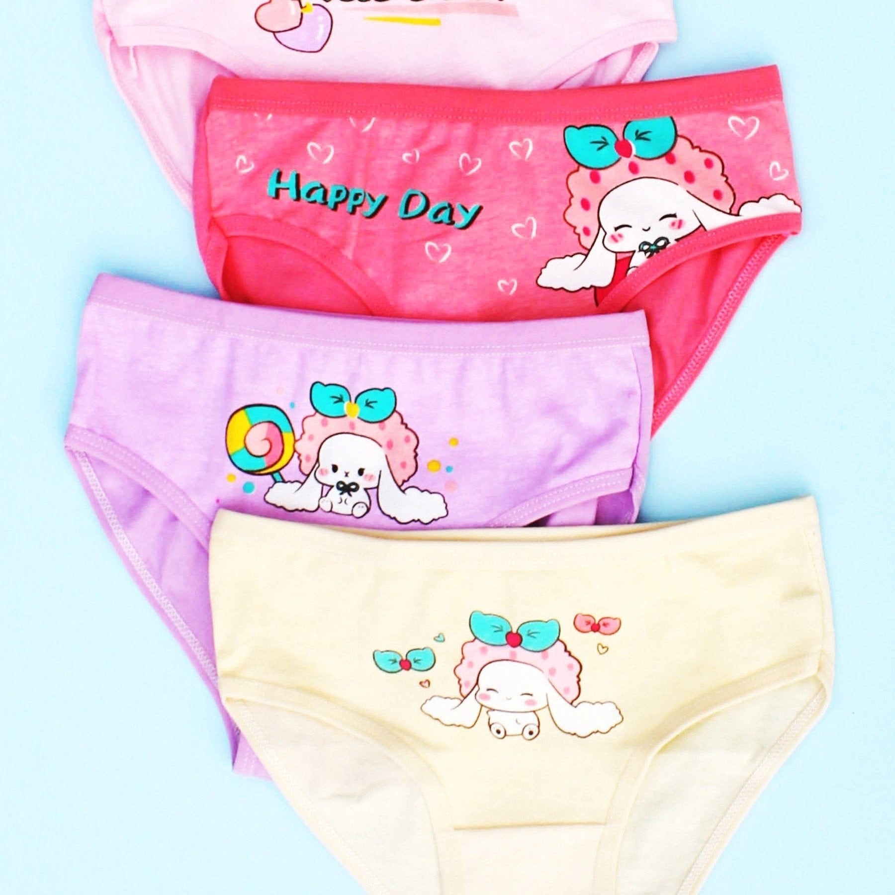 4pcs Rabbit Print Girls Briefs Cotton Underwear Kids Panties