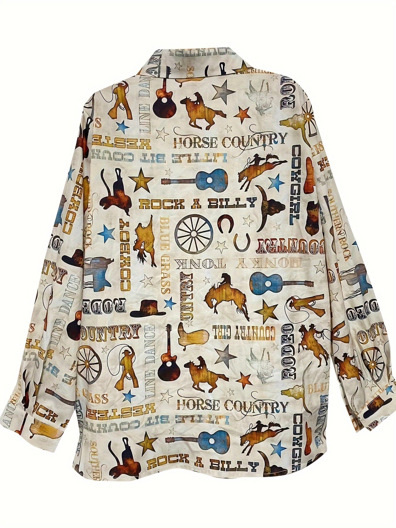 Casual Blouse Women's Plus Graphic Print Button Up Long Sleeve