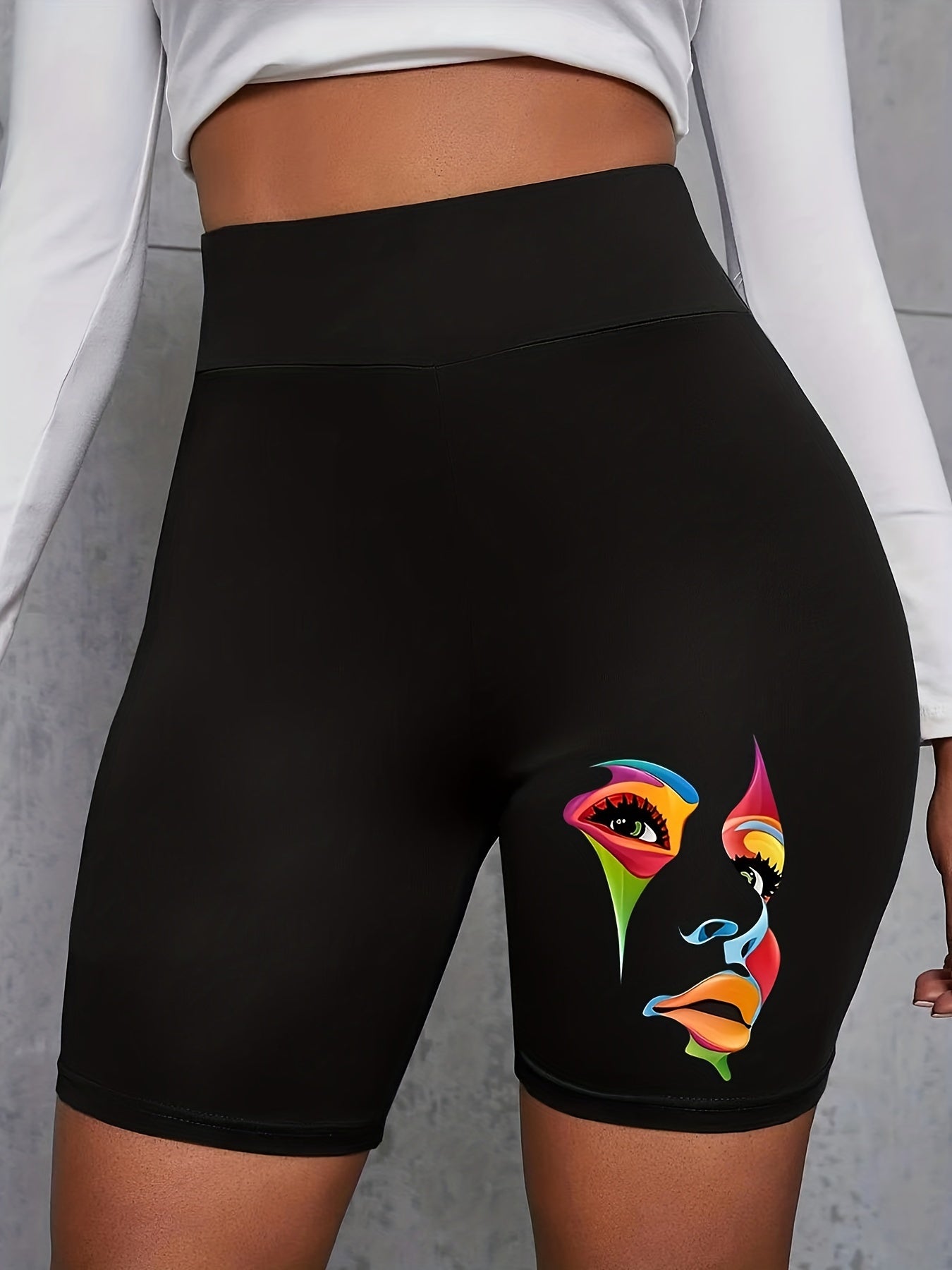 Women's Plus Colorful Figure Print High Rise Biker Shorts