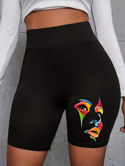 Women's Plus Colorful Figure Print High Rise Biker Shorts