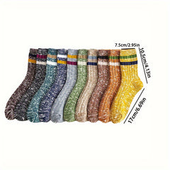 Vintage Striped Knitted Socks Men's Crew Socks All Seasons
