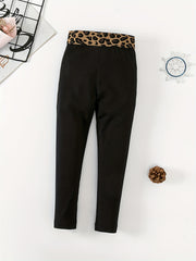 Girl's High Waist Leggings with Leopard Waistband