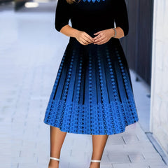 Ombre Argyle & Stripe Print Long Sleeve Maxi Dress