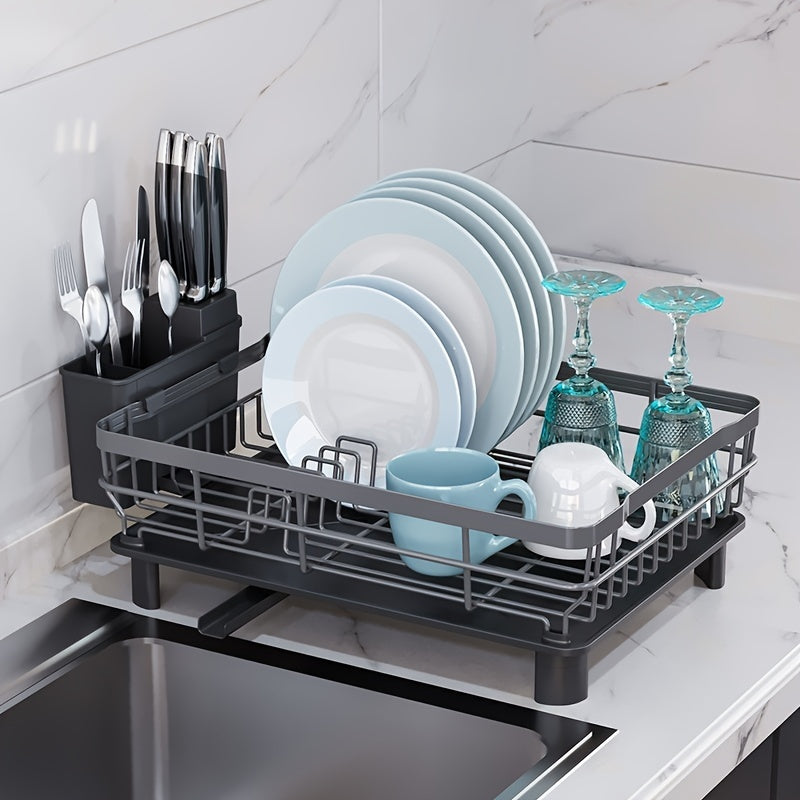 Kitchen Dish Drain Rack with Drainboard and Utensil Holder