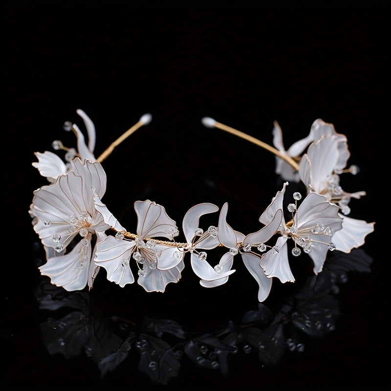 Bohemian Flower Bridal Headband with Sparkling Accents