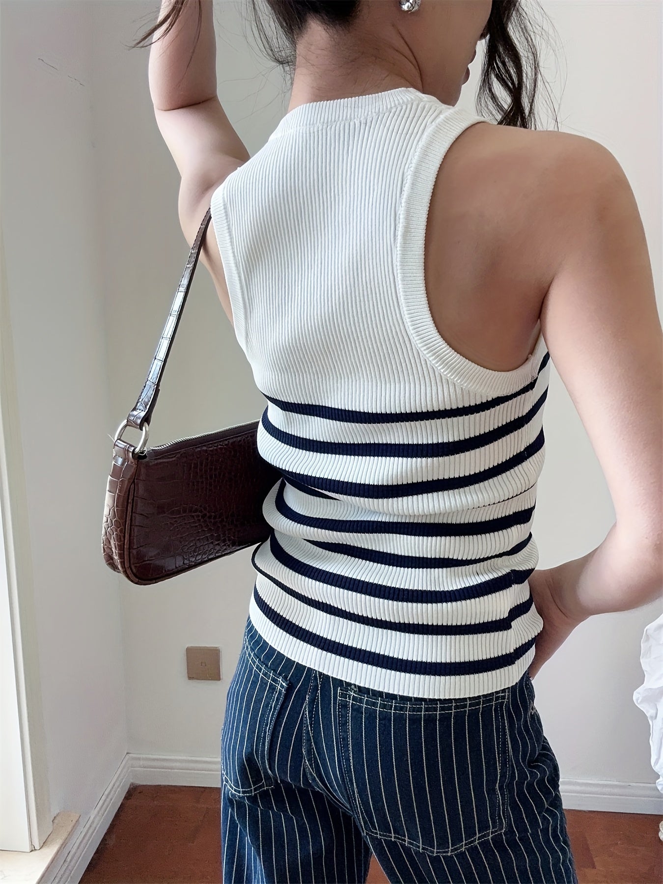 Striped Print Tank Top Sleeveless Summer Top