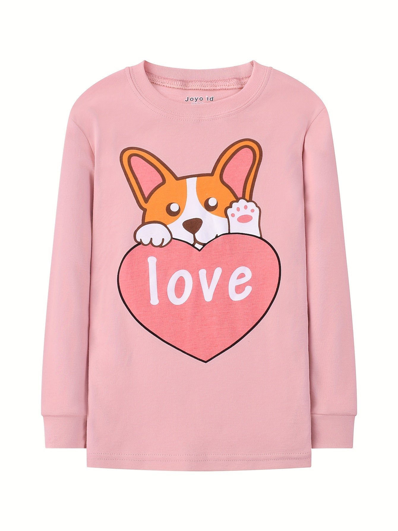 Cartoon Dog Print Cotton Pajama Set LOVE Print Top & Pants