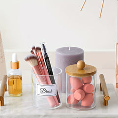 Bamboo Lid Cylinder Acrylic Storage Box