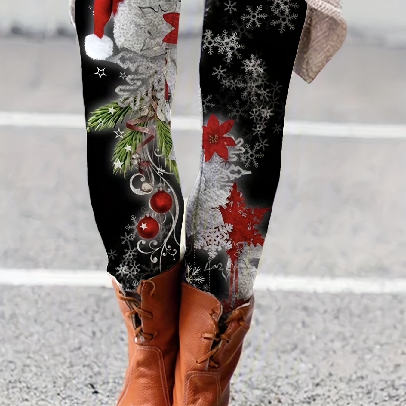 Christmas Leggings Women's Snowflake Print High Rise Leggings