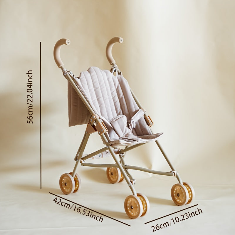 Apricot Iron Baby Doll Stroller with Storage Bag Foldable Toy Pram
