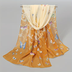 Butterfly Print Scarf Gradient Thin Shawl Windproof Head Wrap
