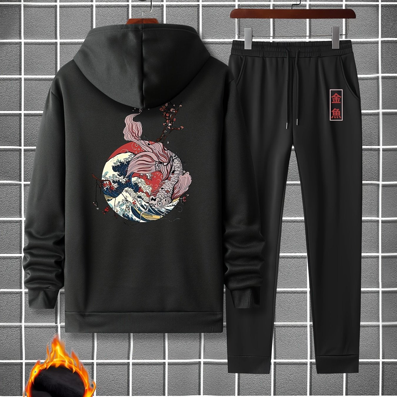 Men's Casual 2Pcs Outfits Long Sleeve T Shirt Hooded Sweatshirt & Sweatpants Set