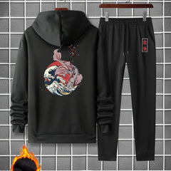 Men's Casual 2Pcs Outfits Long Sleeve T Shirt Hooded Sweatshirt & Sweatpants Set