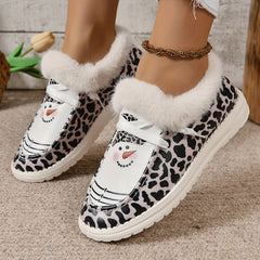 Women's Snow Boots Plush Warm Flat Shoes Snowman & Leopard Patterns