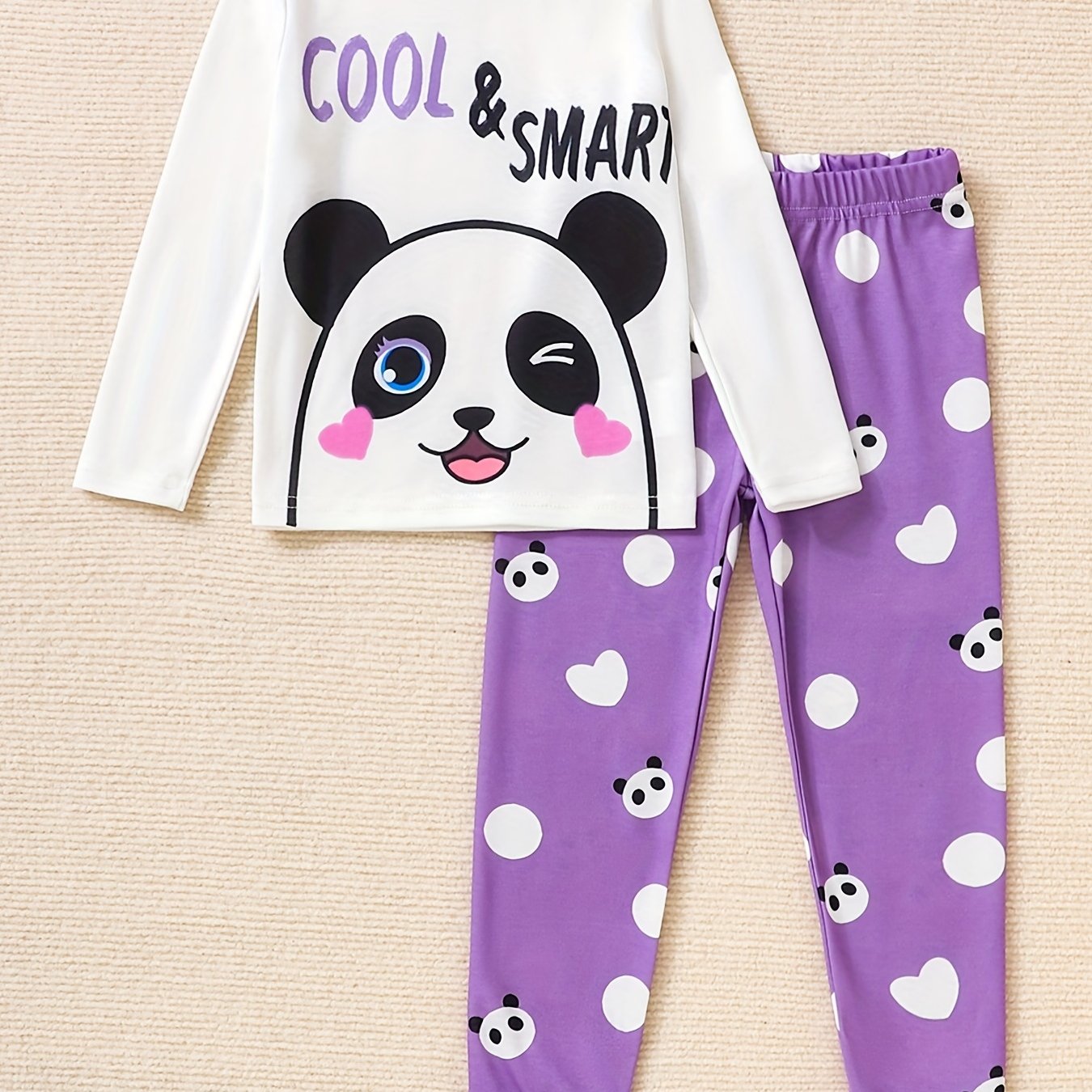 Kid's 2pcs Pajamas Top & Pants Set + SMART Panda Polka Dots Print PJ Set