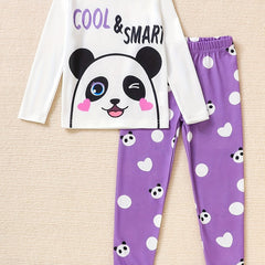 Kid's 2pcs Pajamas Top & Pants Set + SMART Panda Polka Dots Print PJ Set