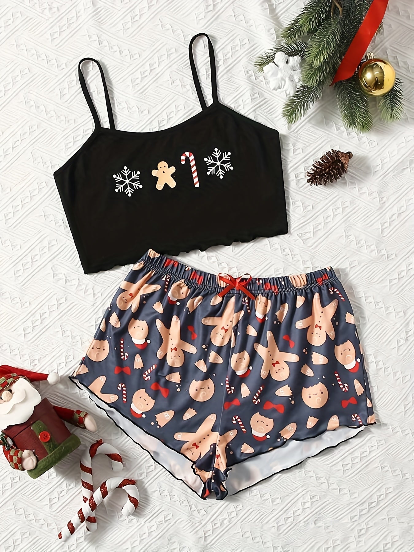 Christmas Print Pajama Set Top & Shorts Women's Sleepwear