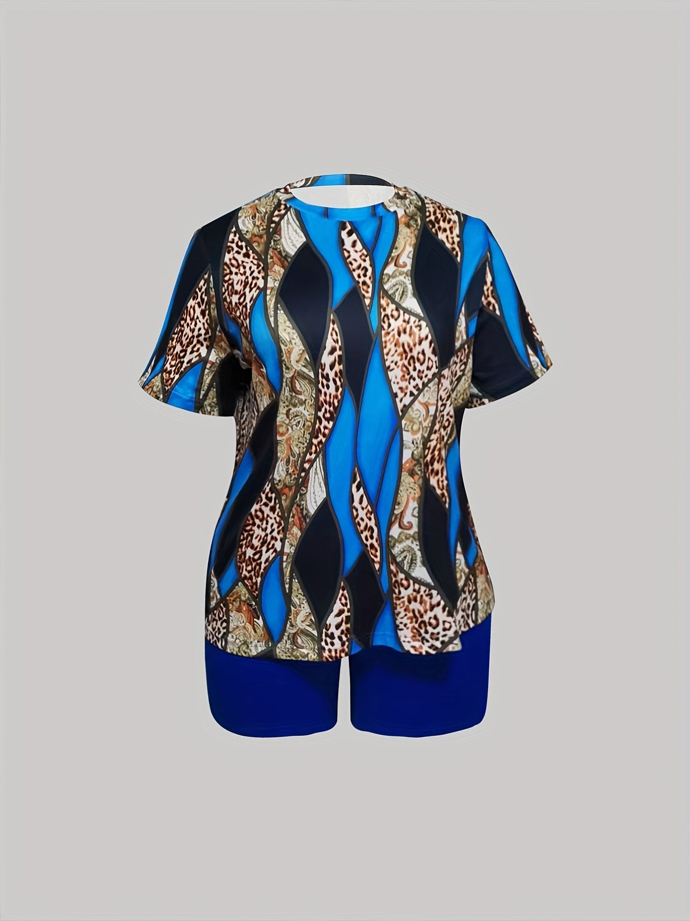Women's Plus Leopard Print Top & Solid Shorts Set