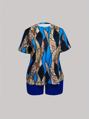 Women's Plus Leopard Print Top & Solid Shorts Set