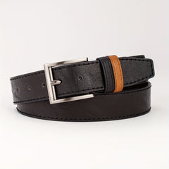 Men's Leather Belt with Pin Buckle and Two Rings