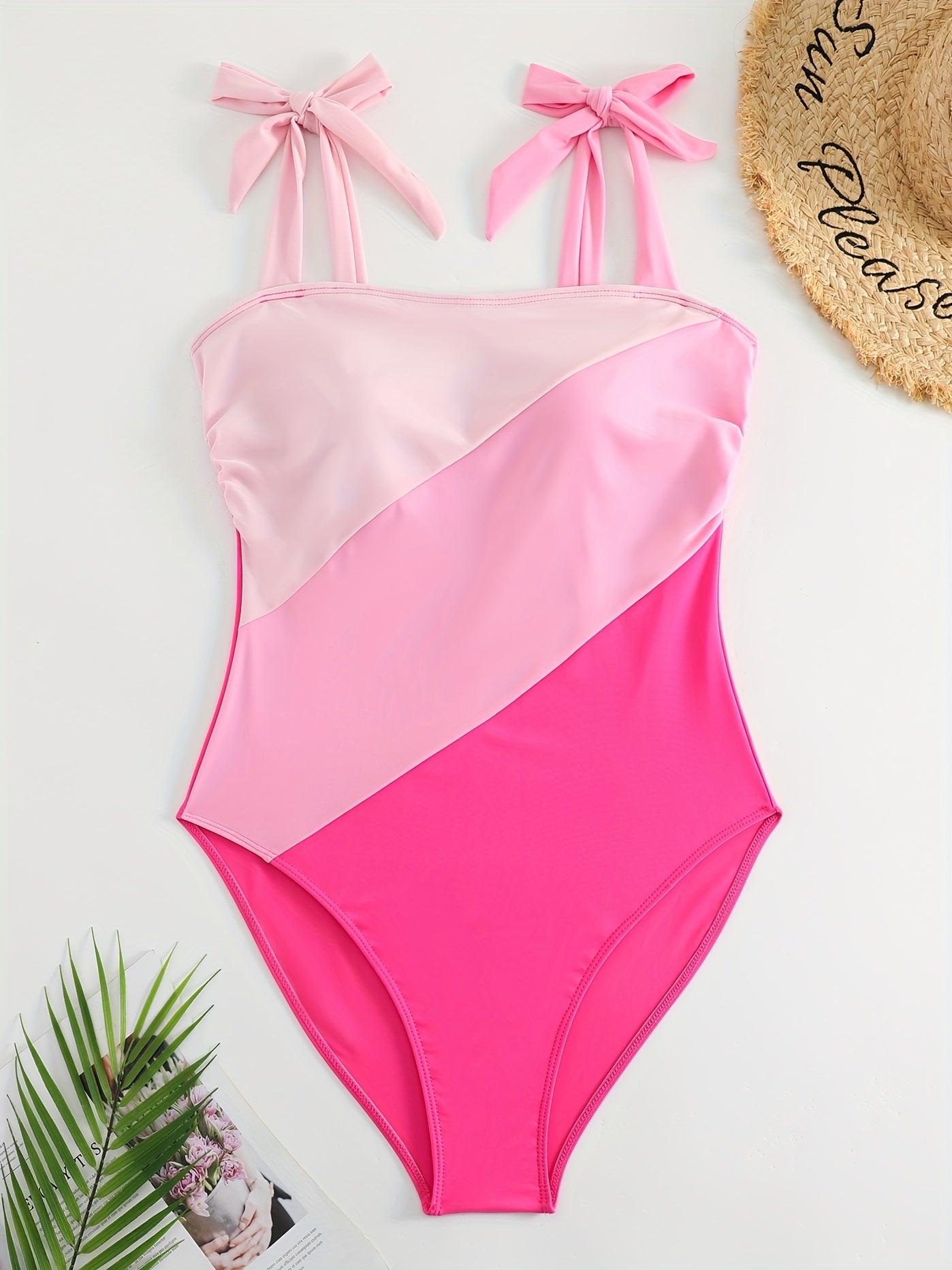 Colorblock Tie Shoulder One Piece Swimsuit