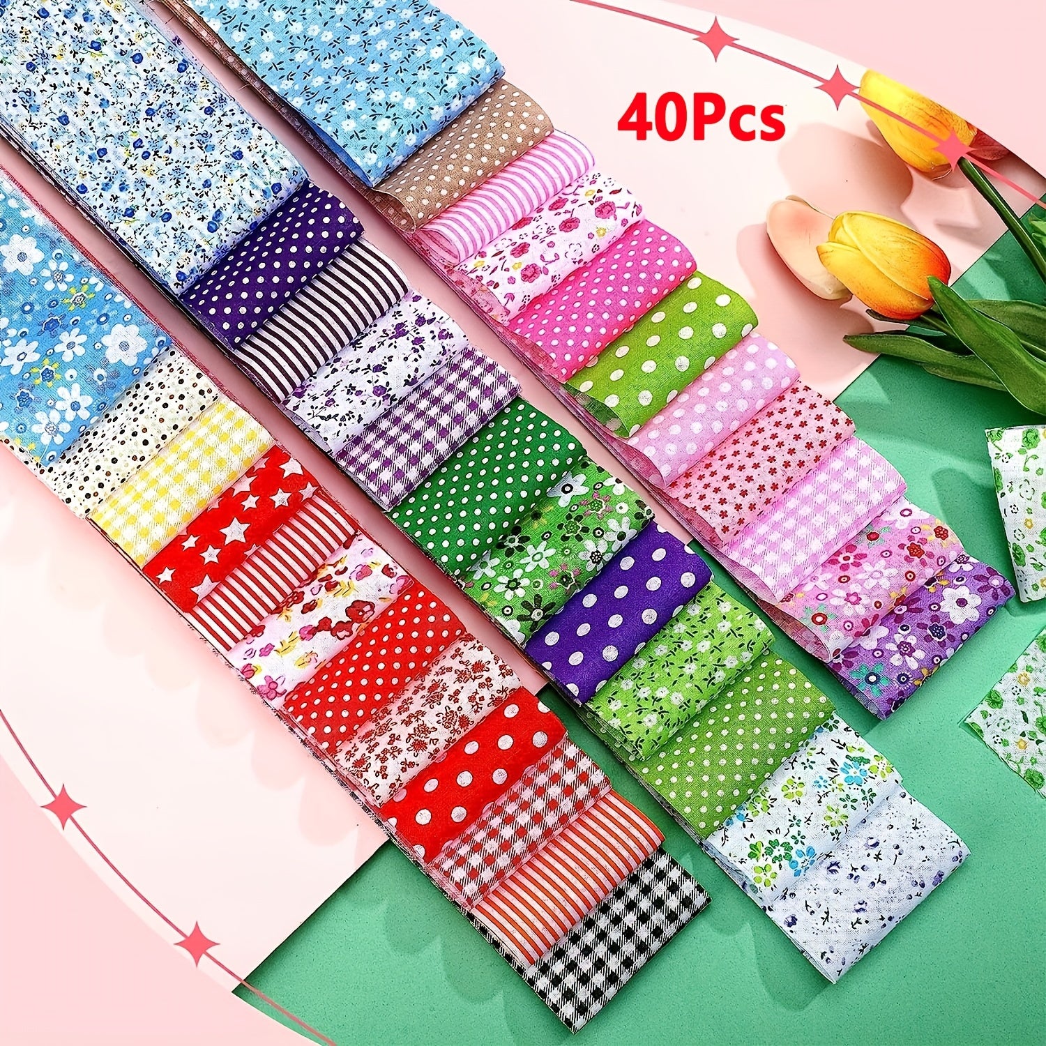 40pcs Fabric Patchwork Squares Bundle DIY Sewing Scrapbooking Quilting Craft