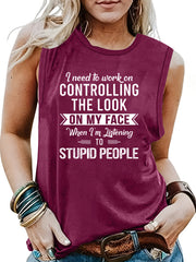 Letter Print Crew Neck Tank Top Summer Women's Clothing
