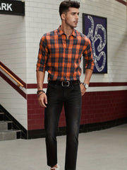 Men's Plaid Lapel Shirt Long Sleeve Casual