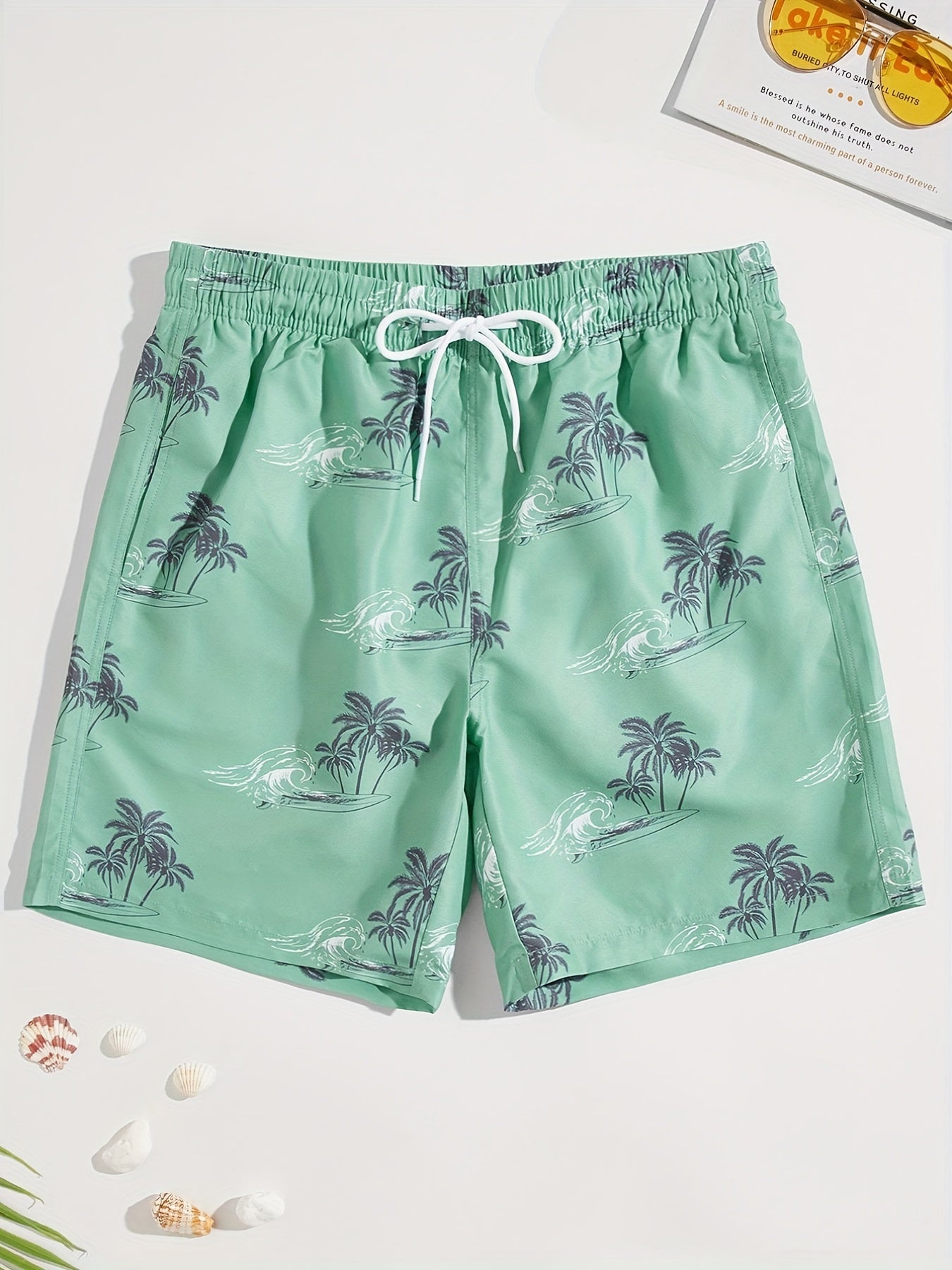 Coconut Palm Pattern Beach Shorts Men's Casual Waist Drawstring Summer Resort