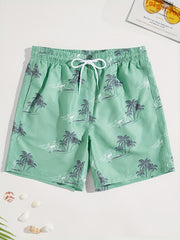 Coconut Palm Pattern Beach Shorts Men's Casual Waist Drawstring Summer Resort