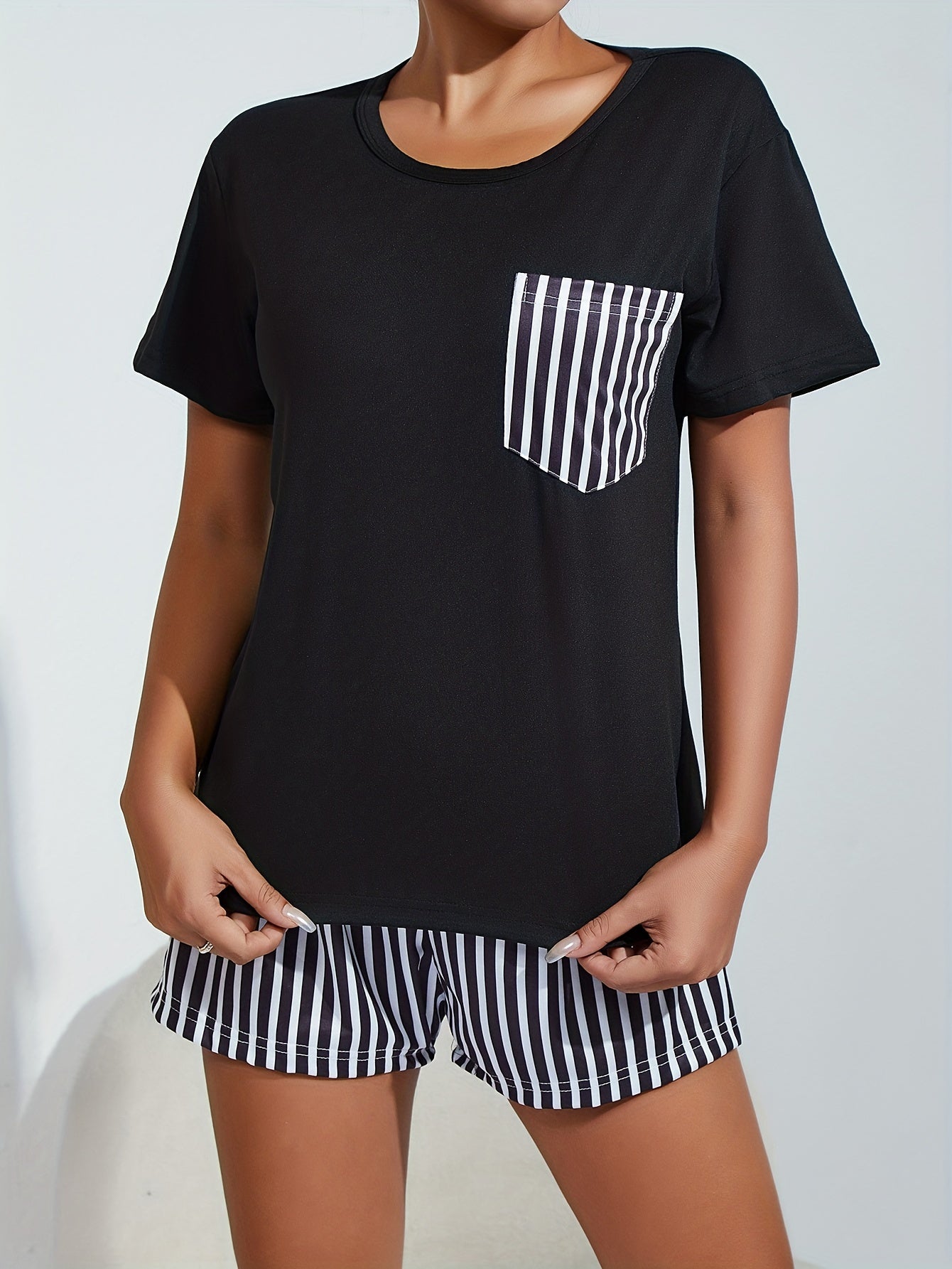 Striped Lounge Set Short Sleeve Top & Shorts Women's Loungewear