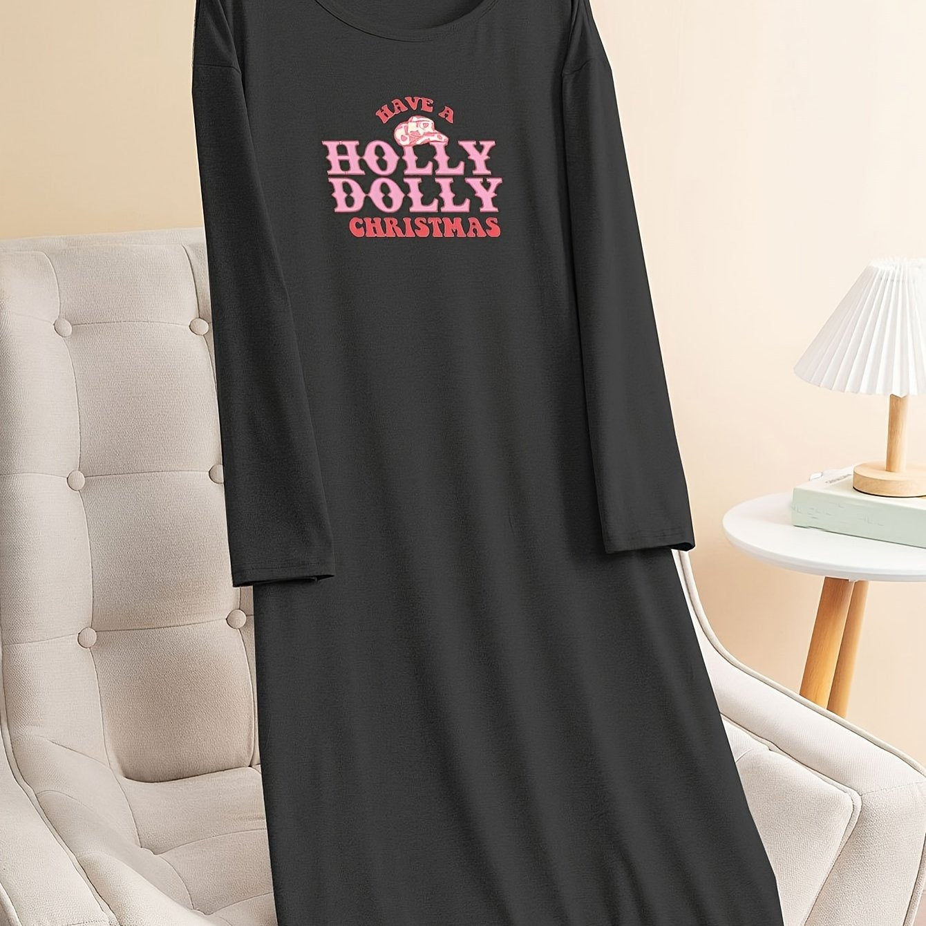 Christmas Lounge Dress Women's Plus Cowboy Hat Letter Graphic Long Sle
