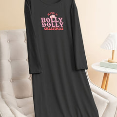 Christmas Lounge Dress Women's Plus Cowboy Hat Letter Graphic Long Sle