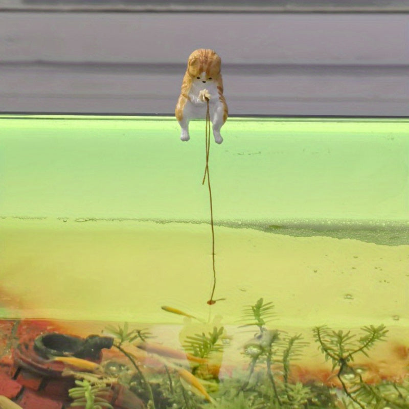 Fishing Cat Statue Figurine Ornament for Fish Tank, Cartoon Style Decoration