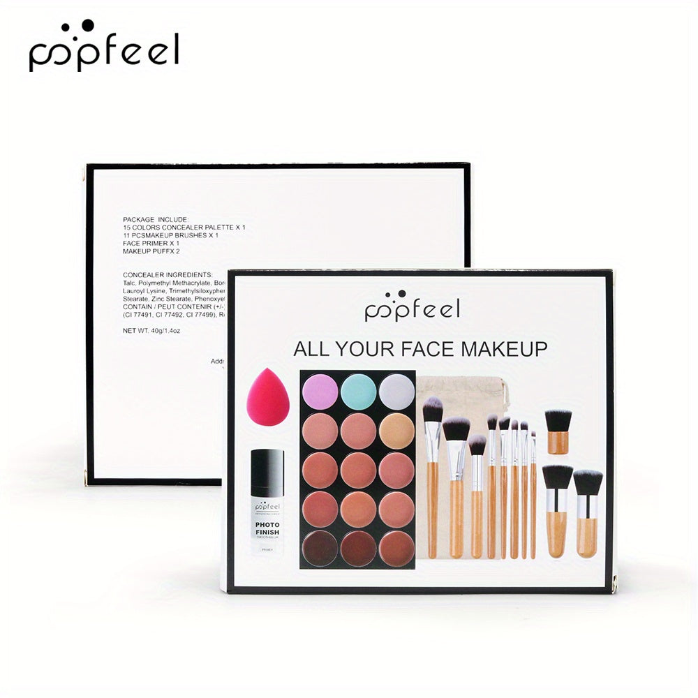 Face Makeup Set Primer Concealer Palette Powder Puff 11 Pcs Brushes