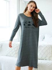 Cartoon Panda Print Lounge Dress Crew Neck Long Sleeve Women's Loungewear